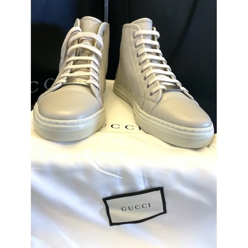 Gucci Men's High-Top Sneakers Light Gray‎ Leather Gucci Logo US 5.5